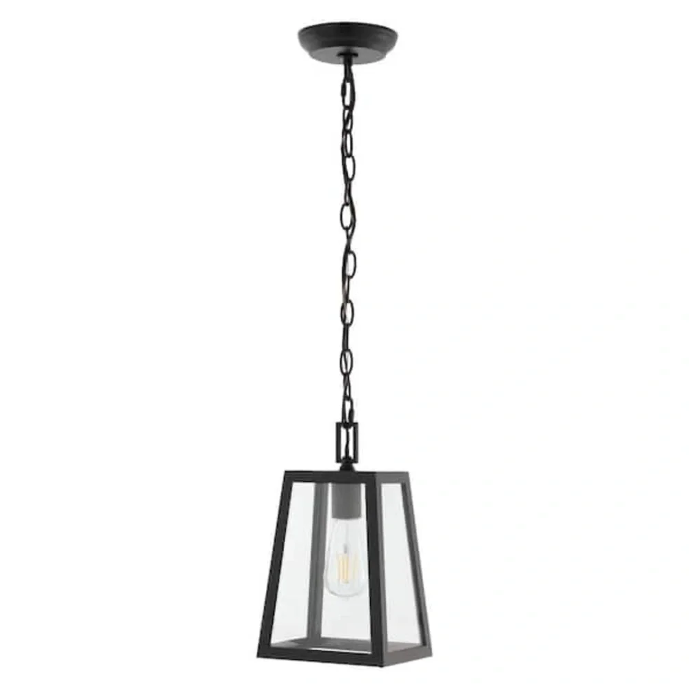 Black Chain-Hung Glass Pendant Light